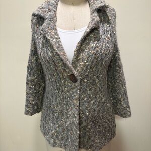 Marisa Christina Gray Tweed Cardigan size medium gray brown